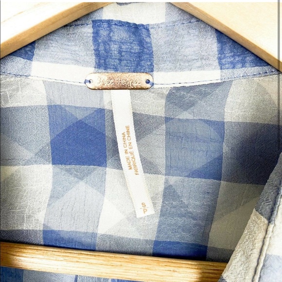 Free People Gingham Blue & White Sheer Top Small - Picture 2 of 3
